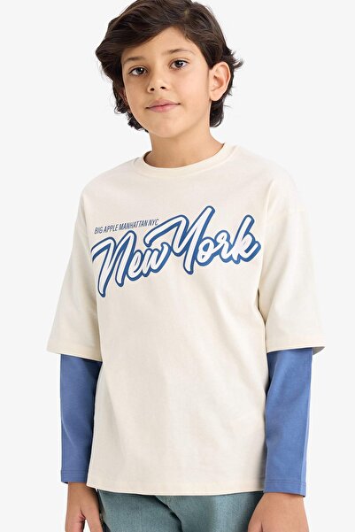 DeFacto Μπλουζάκι με μακρύ μανίκι με στάμπα, φαρδιά γραμμή, για αγόρια G6322A...