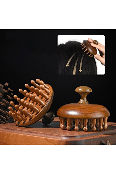 Choice مشط بني من خشب الصندل للتدليك، مشط حلقي للأصابع، مشط رأس لتدليك فروة ا...