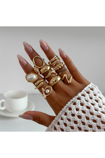 Choice مجموعة خواتم إنجيمارك الذهبية اللون، 11 قطعة/طقم، بتصميم عتيق مستوحى م...