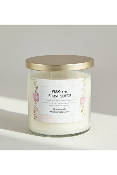Aure Blown 510 g Peony and Blush Suede Jar Candle with Metal Lid - 10.7 x 13....