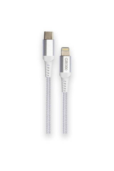 Grixx Data cable - USB-C to Lightning MFI, braided, length 2m - white
