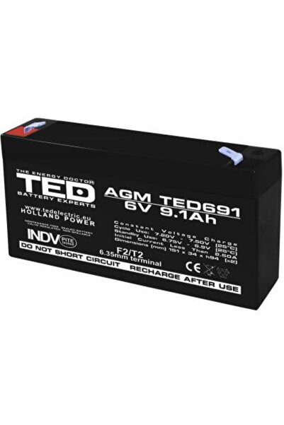 TED Electric Acumulator AGM VRLA 6V 9,1A dimensiuni 151mm x 34mm x h 95mm F2 ...