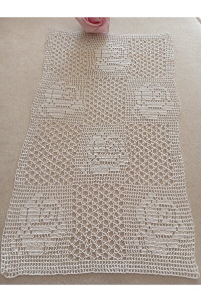 Pervin Ablacım Beyaz dantel örtü tığ işi (32cm/12cm)