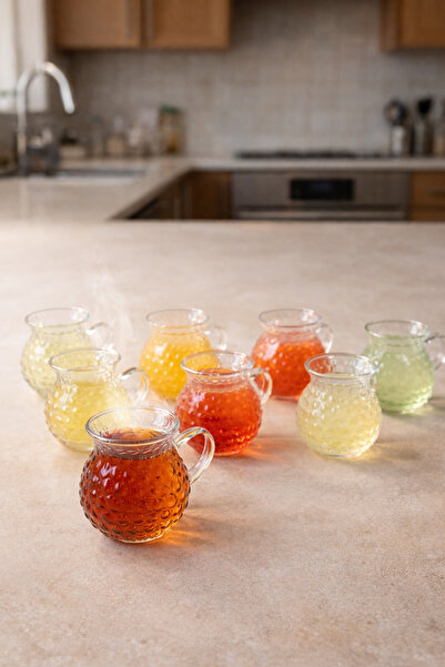 Kitchen Way Set of 8 200 ml Borosilicate Patterned Glass Pearl Cups Heat Resi...