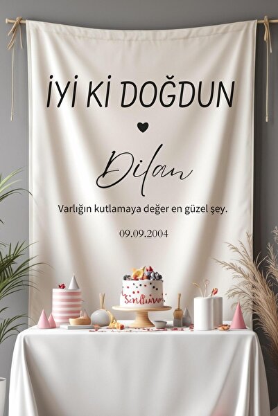 Puppetzzz Büyük Boy Kişiye Özel İyi Ki Doğdun Doğum Günü Flaması Duvar Örtüsü...