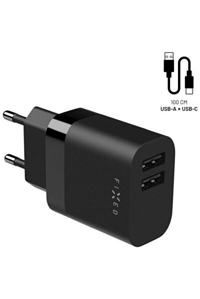 FIXED FIXC17N-2UC-BK 2xUSB-A + cablu tip C 17W Negru