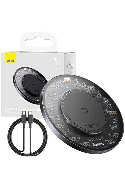 Baseus Încărcător inductiv wireless Qi Simple 2, 15W cu USB-C la USB-C Negru