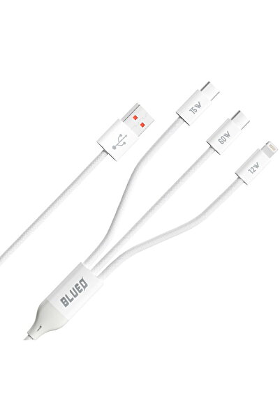 BLUEO Cablu de Date USB-A la 2x USB-C, Lightning, Fast Charging - - White