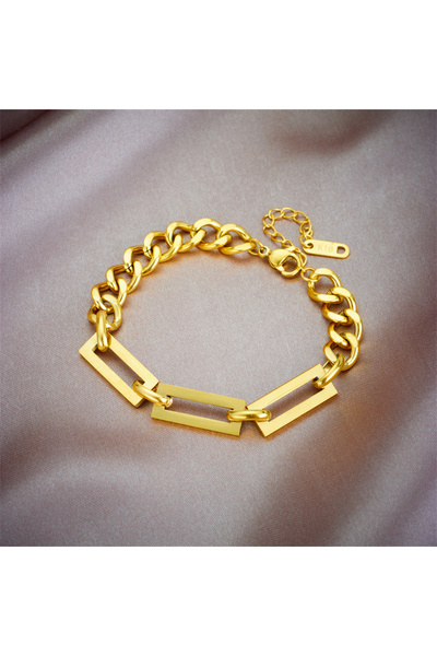 Choice B563 DIEYURO 316L Stainless Steel Gold Color Geometric Chain Necklace ...