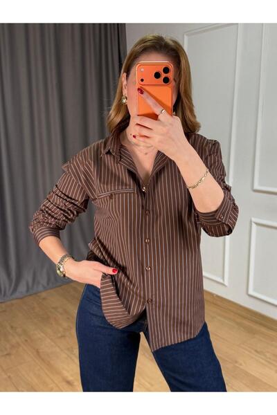 Size Özgü Mavi Çizgili Kahve Gömlek