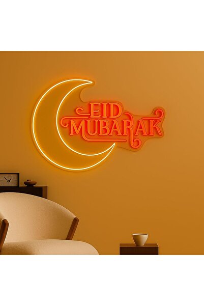 Slasa Eid Mubarak Moon Neon LED Wall Light 50×41.1 cm with 6mm Acrylic Base Y...