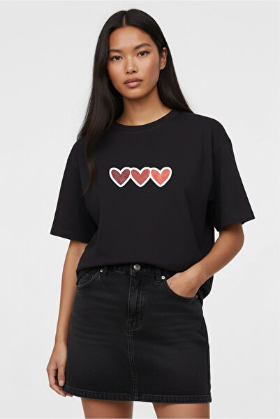 LORVEX Women's T-Shirt Oversize 100% Cotton Comfortable Fit Pastel Hearts Pri...