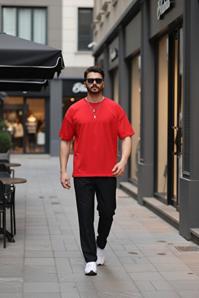 INFLUYENTE Men's Oversize Single Jersey Combed 100% Cotton Fabric Crew Neck T...