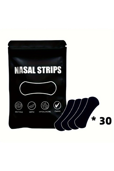 Choice 30 شريطًا أنفيًا أسود اللون للرياضة والنوم - قابل للتنفس، مضاد للحساسي...