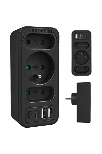 Maclean Priză de curent x3 + 4xUSB Maclean, splitter cu 3 prize, 2xUSB A, 2xU...