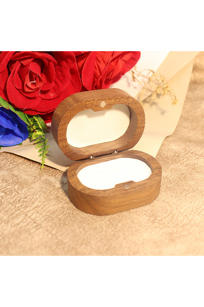 Choice WHITE DOUBLE Walnut Wood Oval Ring Box Velvet Lined Flip Top Lid Doubl...