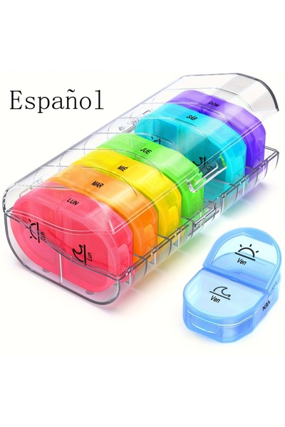 Choice MULTI [Spanish Printing] 7 Day Pill/Tablet Box with 2 Compartments, Ha...
