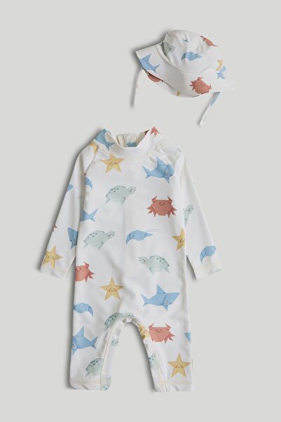 MOTHERCARE بدلة واقية من الشمس بعامل حماية من الشمس 50+ وقبعة كيبي