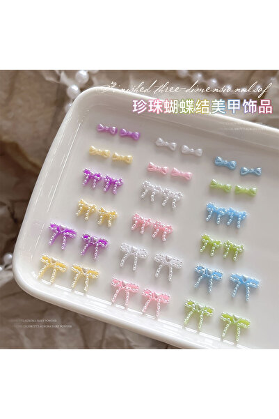 Choice ٥٠ قطعة من إكسسوارات تزيين الأظافر اللؤلؤية على شكل فيونكات، ٣ أنماط، ...
