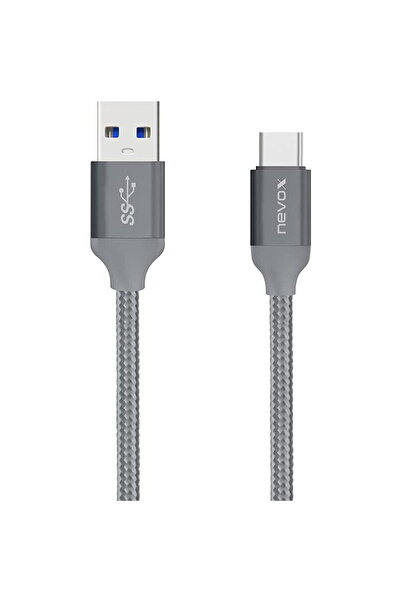Nevox cable USB-C > USB 3.0, nylon (grey, 2 meters)
