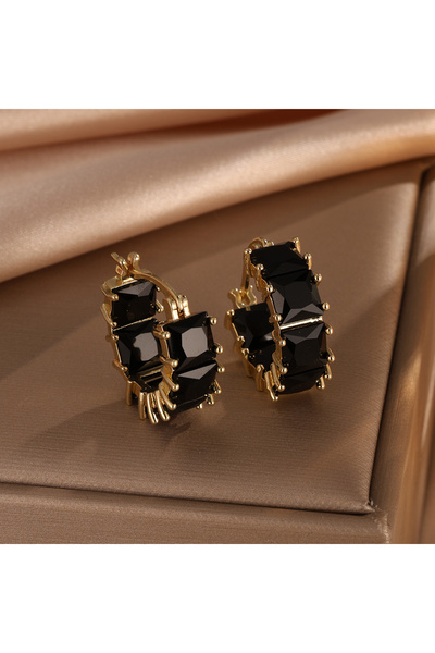 Choice Black ZAKOL Vintage Black Square Crystal Hoop Earrings for Women Shiny...