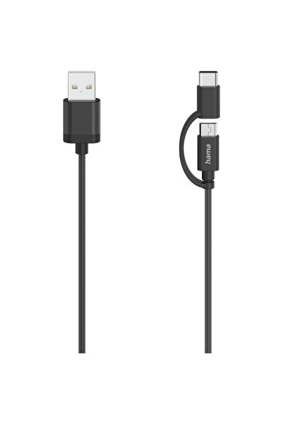 Hama Micro-USB Cable, 2 in 1, incl. Adapter to USB-C, USB 2.0, 0.75 m