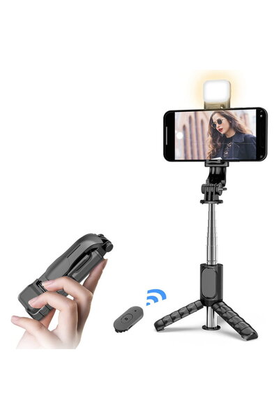 Techsuit Selfie Stick cu Trepied si Telecomanda, 76cm, Mini - (Q11s) - Black