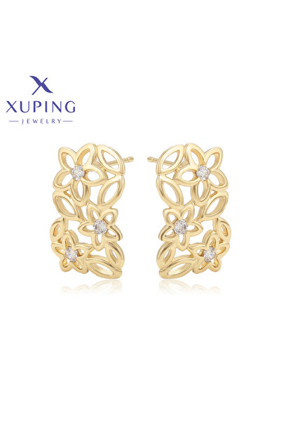 Choice مجوهرات Xuping الجديدة بلون ذهبي فاتح، أقراط مرصعة بتصميم زهرة جميلة.