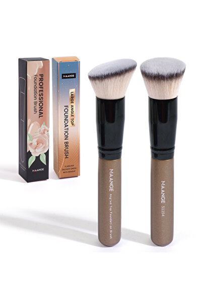 Choice فرشاة مكياج أساس من MAANGE، قطعتان، لون شامبانيا، علبة ورقية، رأس مسطح...