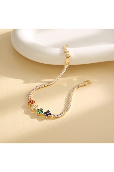 Choice سوار نسائي من الفولاذ المقاوم للصدأ، مزين بزهرة رباعية الأوراق، بتقنية...