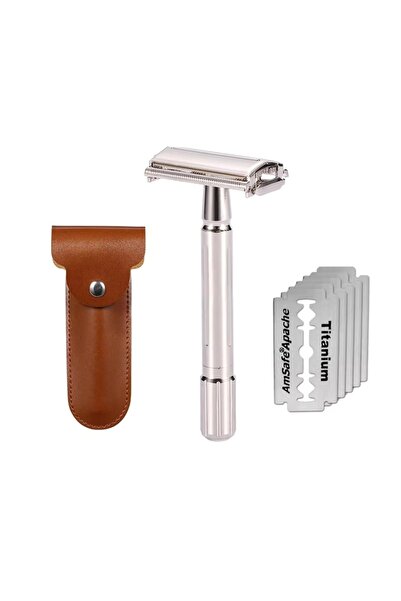 Choice1 ماكينة حلاقة رجالية جديدة كلاسيكية قابلة للطي مزدوج، 5 قطع مطلية بالت...