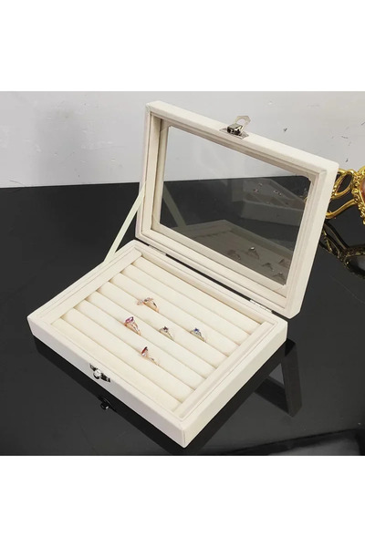 Choice beige 1pc,Ring Storage Box, Soft Velvet Jewelry Storage Tray with Tran...
