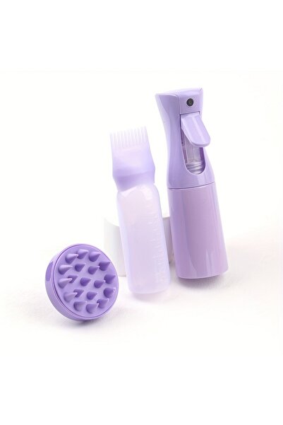 Choice مجموعة من 3 قطع باللون البنفسجي: مشط شعر سيليكون مع زجاجة رذاذ، مشط جذ...