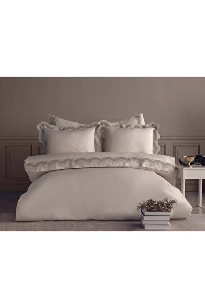 Dantela Alezya Pamuk Saten Çift Kişilik Güpürlü Nevresim Takımı (4 Yastık Kıl...