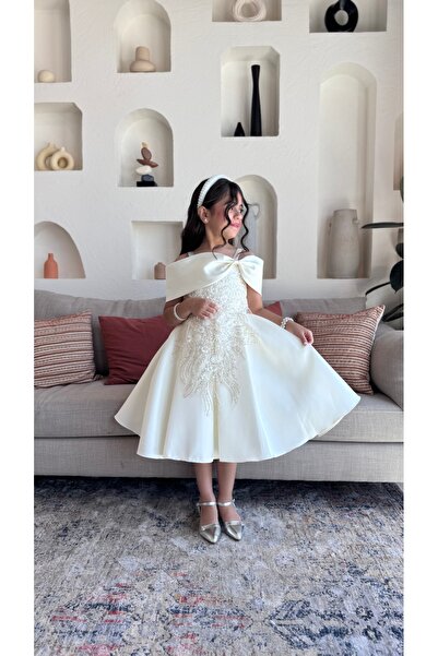 Warazan Girls' off-white puffy evening dress