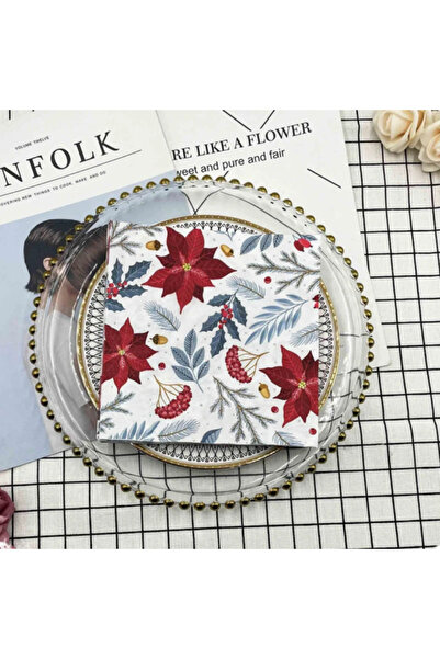 Choice1 ٢٠ قطعة مناديل ورقية ملونة مطبوعة، طبقتان، مزينة بزهرة عيد الميلاد، م...