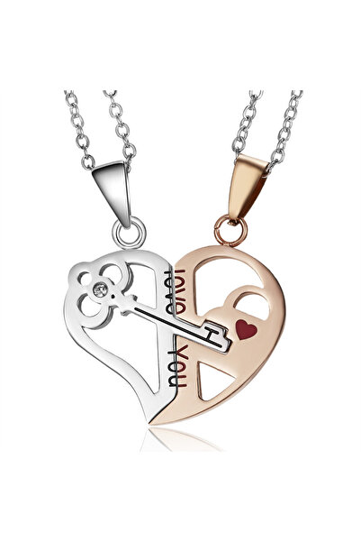 Choice Champagne Stainless Steel Necklace Puzzle Necklace Heart-Shaped Two-To...