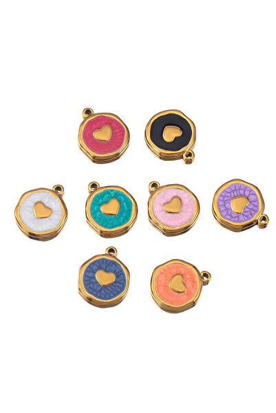 Choice random color 8pcs 9 8pcs Stainless Steel Colored Enamel Love Heart Sha...