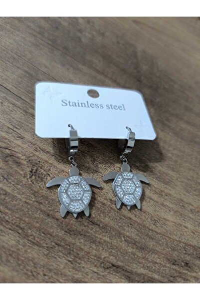 mixify Steel Sea Turtle Figured Dangle Earrings – Stone Detailed
