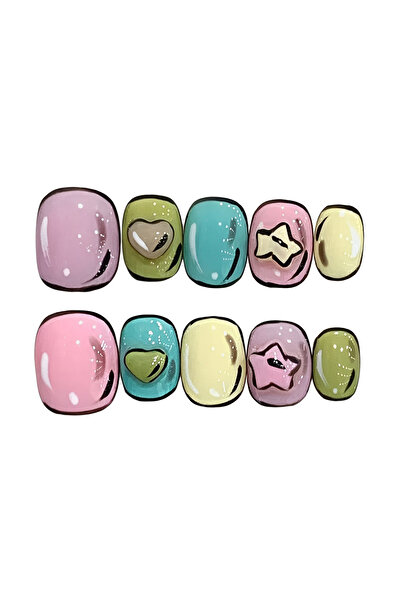 Choice أظافر صناعية قصيرة مصنوعة يدويًا بتصميم كرتوني كوميدي مرسوم يدويًا للف...