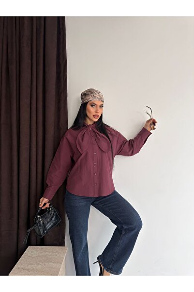 Ekim Store Scarf Detailed Relax Fit Poplin Shirt