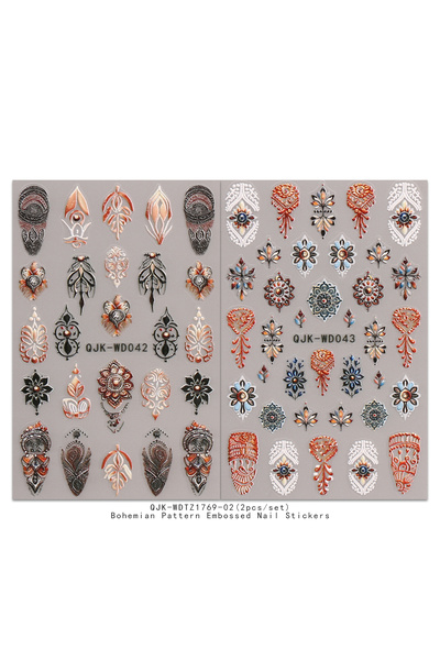 Choice MULTI 2pcs bohemian pattern embossed nail art stickers, retro nostalgi...