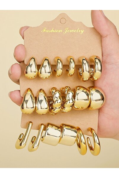 Choice 144-(9 أزواج) 3-9 أزواج من الأقراط الهندسية البسيطة المطلية بالذهب وال...