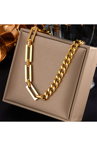 Choice N1090 DIEYURO 316L Stainless Steel Gold Color Geometric Chain Necklace...