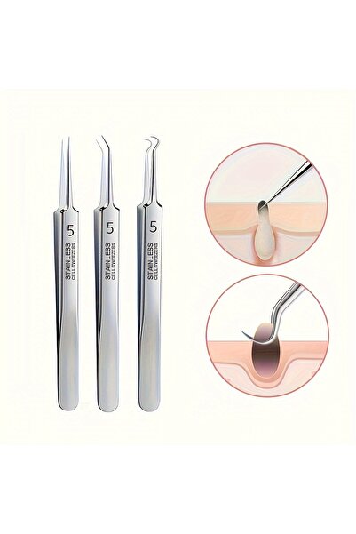 Choice1 3pcs 1/3pcs Extra Fine No. 5 Cellular Acne Blackhead Tweezers,Facial ...