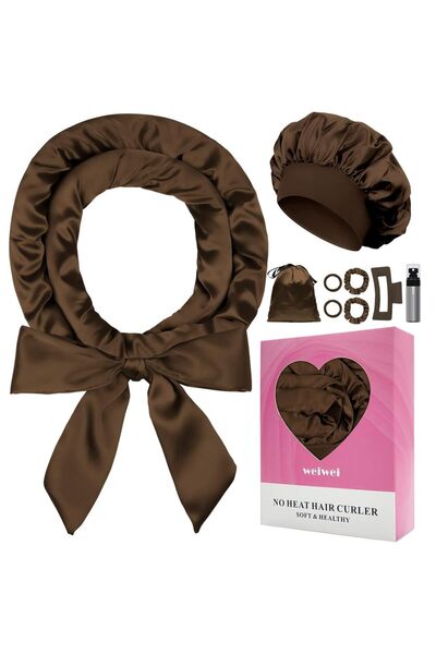 Choice مجموعة تجعيد الشعر بدون حرارة من شوكولاتة ساتان، مكواة تجعيد الشعر بدو...