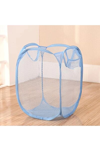 Choice SKY BLUE Folding Household Laundry Storage Basket Mesh Dirty Clothes S...