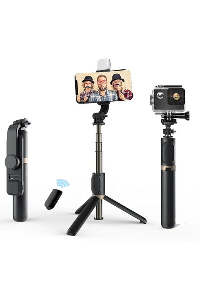 Techsuit Selfie Stick cu Trepied si Telecomanda, 76cm - (Q03s) - Black