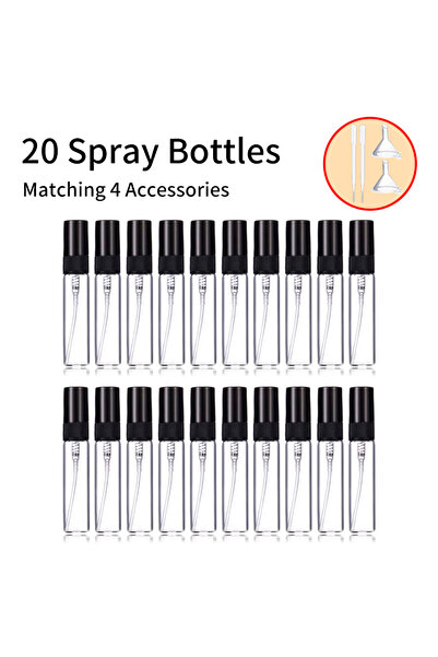 Choice زجاجات عطر صغيرة سعة 5 مل، 20 زجاجة بخاخ، 4 ملحقات، زجاج أسود، 20 قطعة