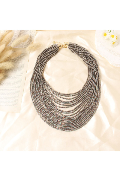 Choice قلادة تشوكر بوهيمية متعددة الطبقات مزينة بخرز متداخل بشكل مبالغ فيه، م...